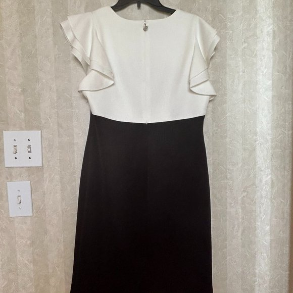 TOMMY HILFINGER HOLIDAY Cocktail Black and White Dress Ruffles Sz 12. Excellent - Picture 10 of 11